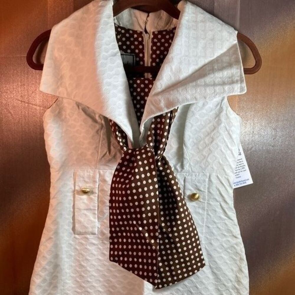Vintage 70’s Bobbie Brooks Polka Dot Tie Jacket Dress Sleeveless White Size S